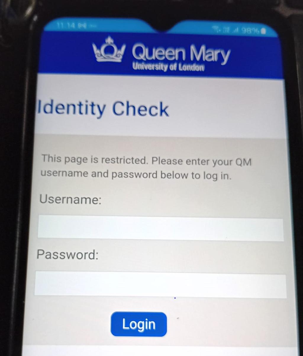 Identity check from QMUL asking for username and password